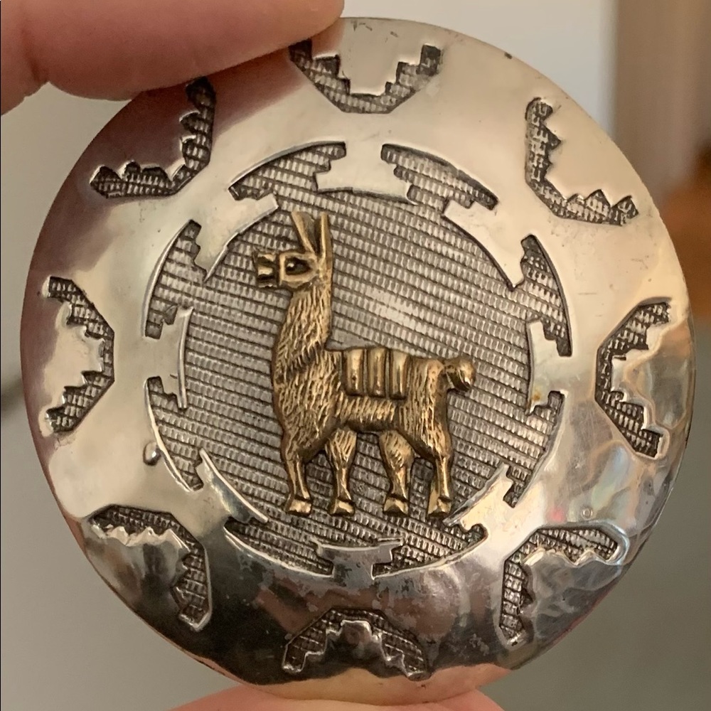 Vintage Peruvian silver and gold llama pendant brooch